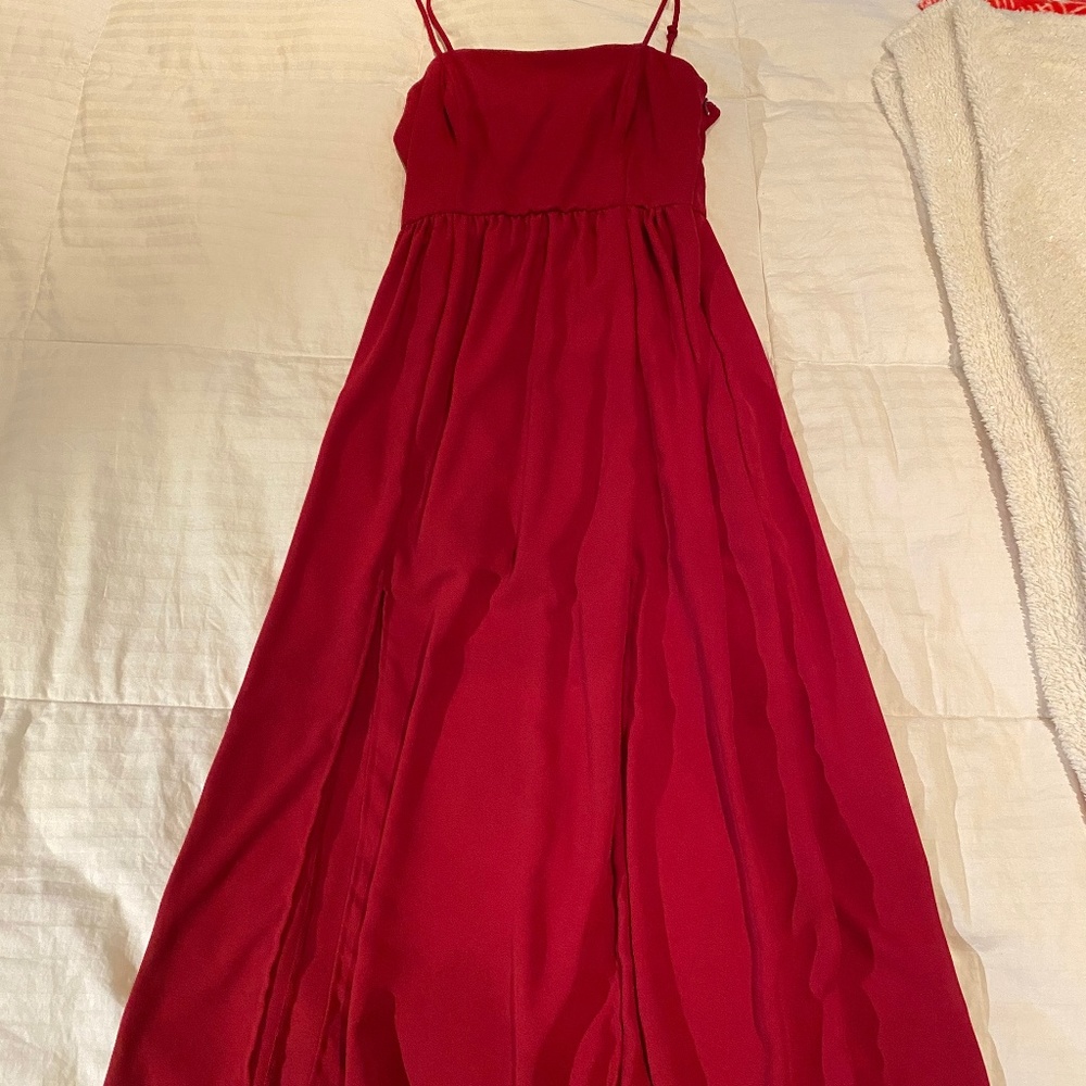 SILENCE + NOISE RED SLIT DRESS